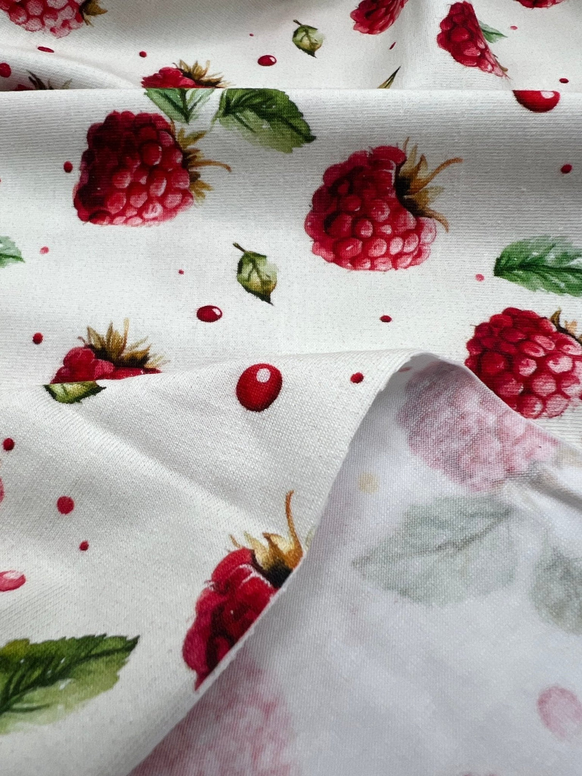 Raspberries Print Cotton Stretch Jersey 200 GSM 95/5 Lycra 4 Way Stretch