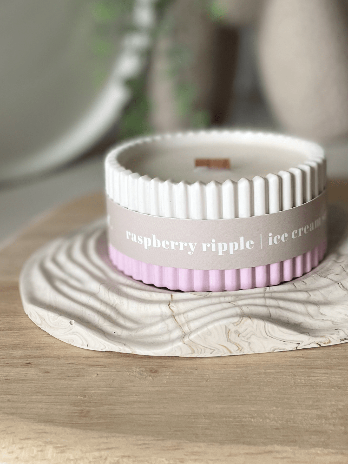 Raspberry Ripple Stoneware Soy Candle – Fruity Indulgent Scent
