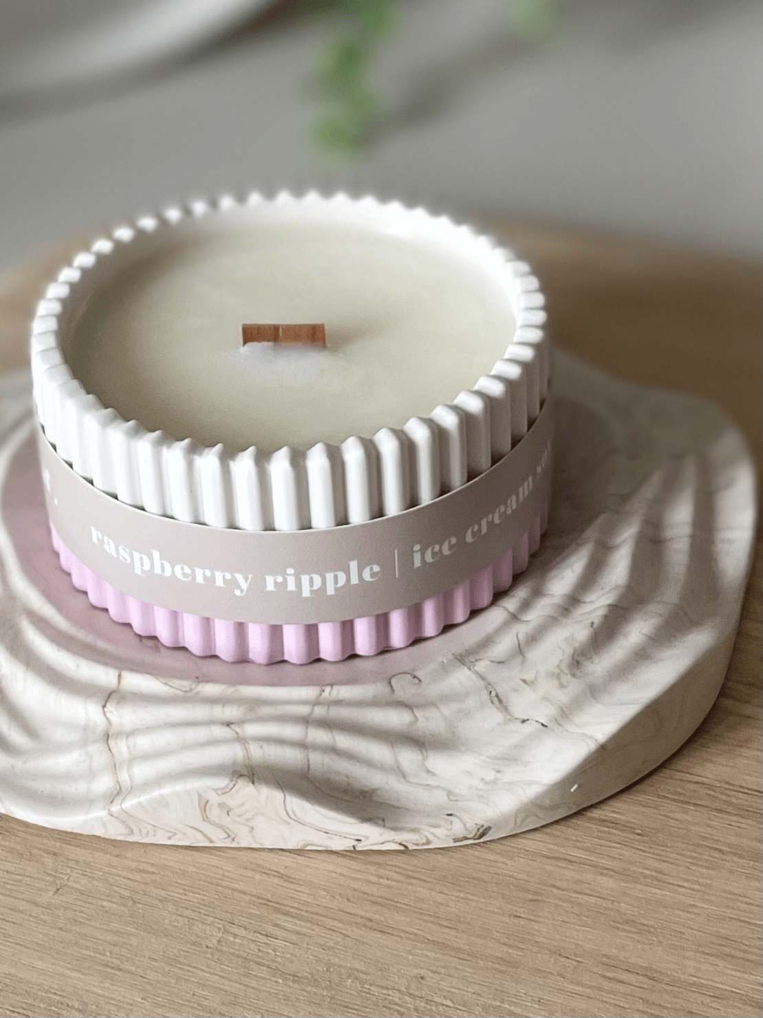 Raspberry Ripple Stoneware Soy Candle – Fruity Indulgent Scent