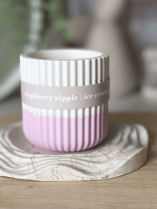 Raspberry Ripple Stoneware Soy Candle – Sustainable Fruity Scent