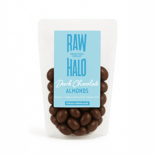 Raw Halo Organic Dark Chocolate Covered Almonds 85g Vegan Snack