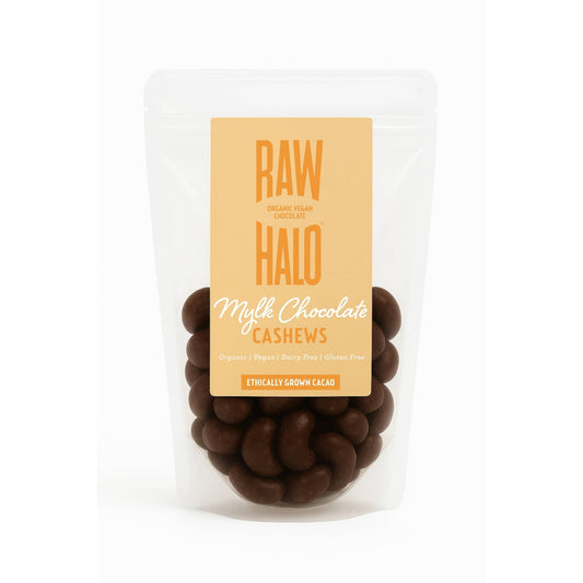 Raw Halo Organic Mylk Chocolate Covered Cashews 85g Vegan