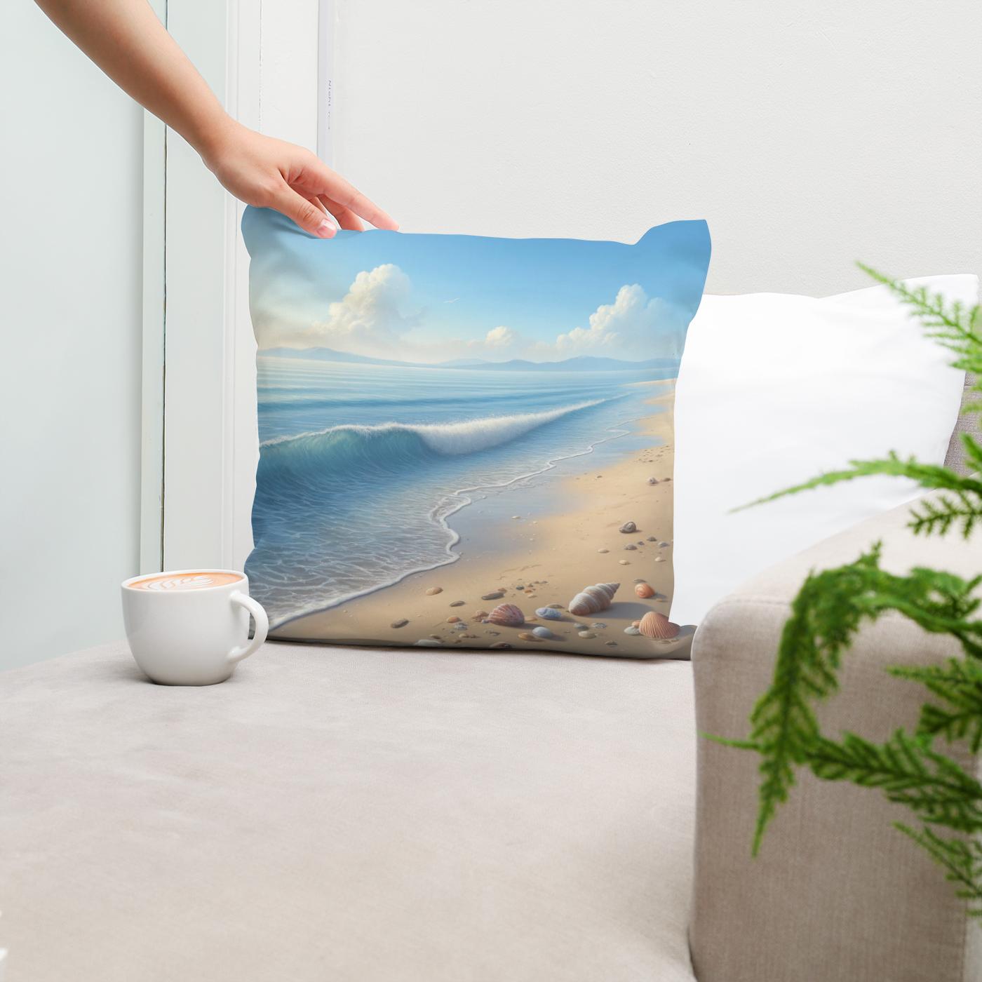 Tranquil Beachscape Cotton Cushion