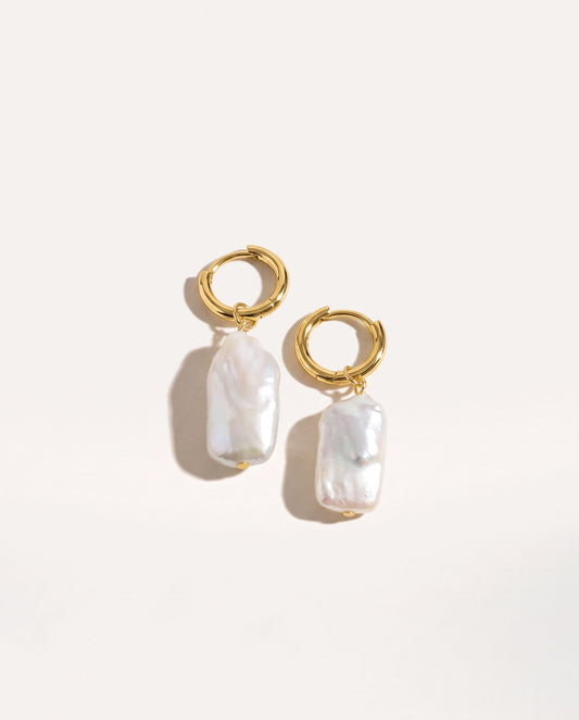 Rectangle Link Pearl Earrings