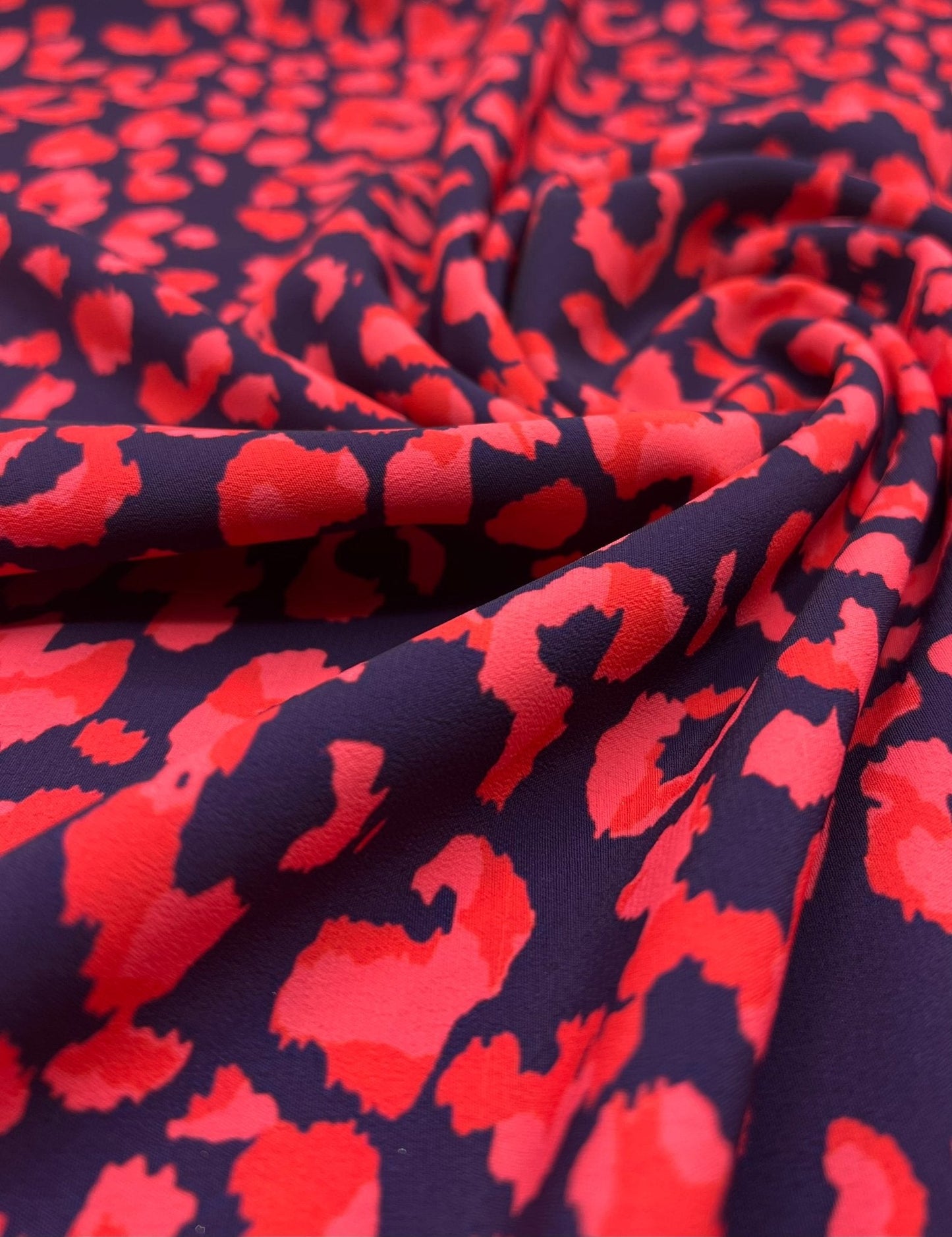 Red Animal Print Lightweight Bubble Crepe Fabric