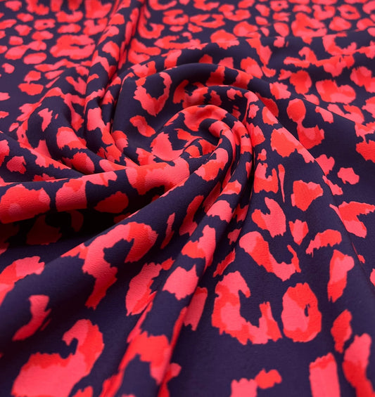 Red Animal Print Lightweight Bubble Crepe Fabric