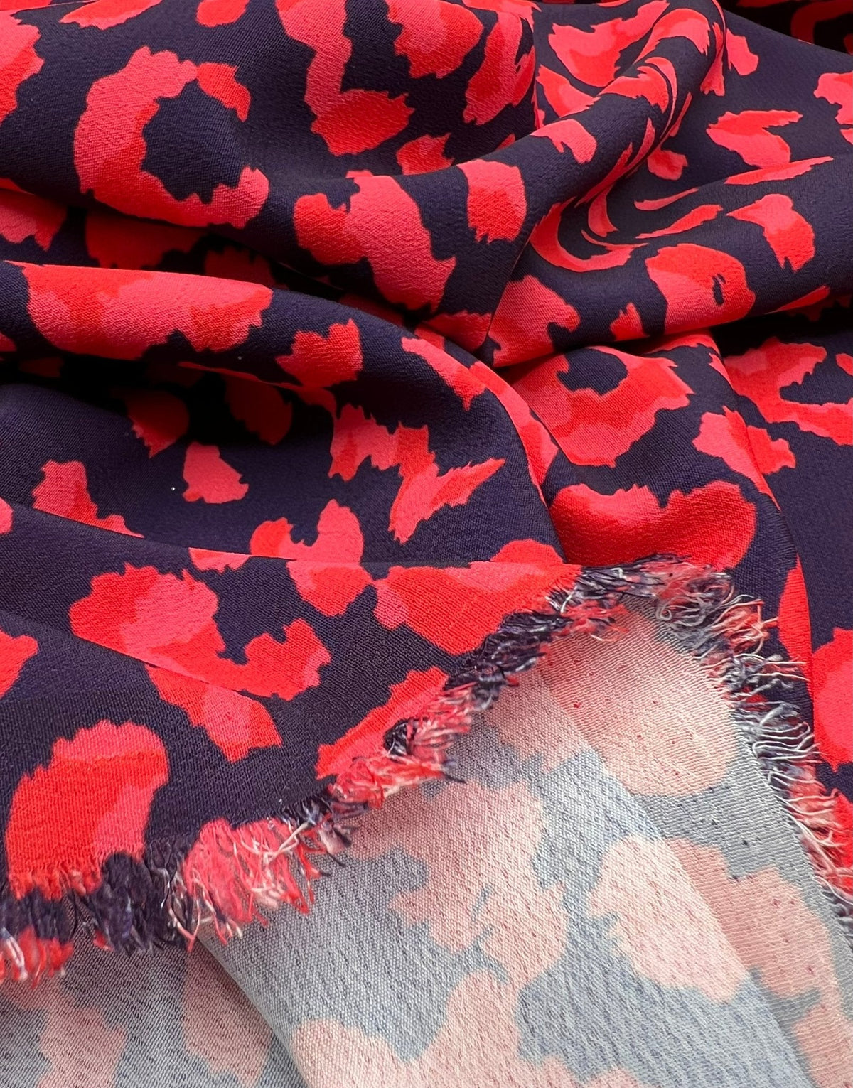 Red Animal Print Lightweight Bubble Crepe Fabric