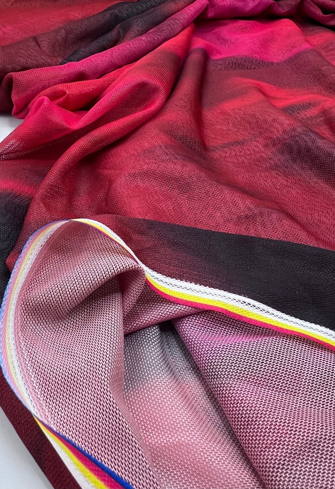 Red Black Mix Mesh Fabric Stretch