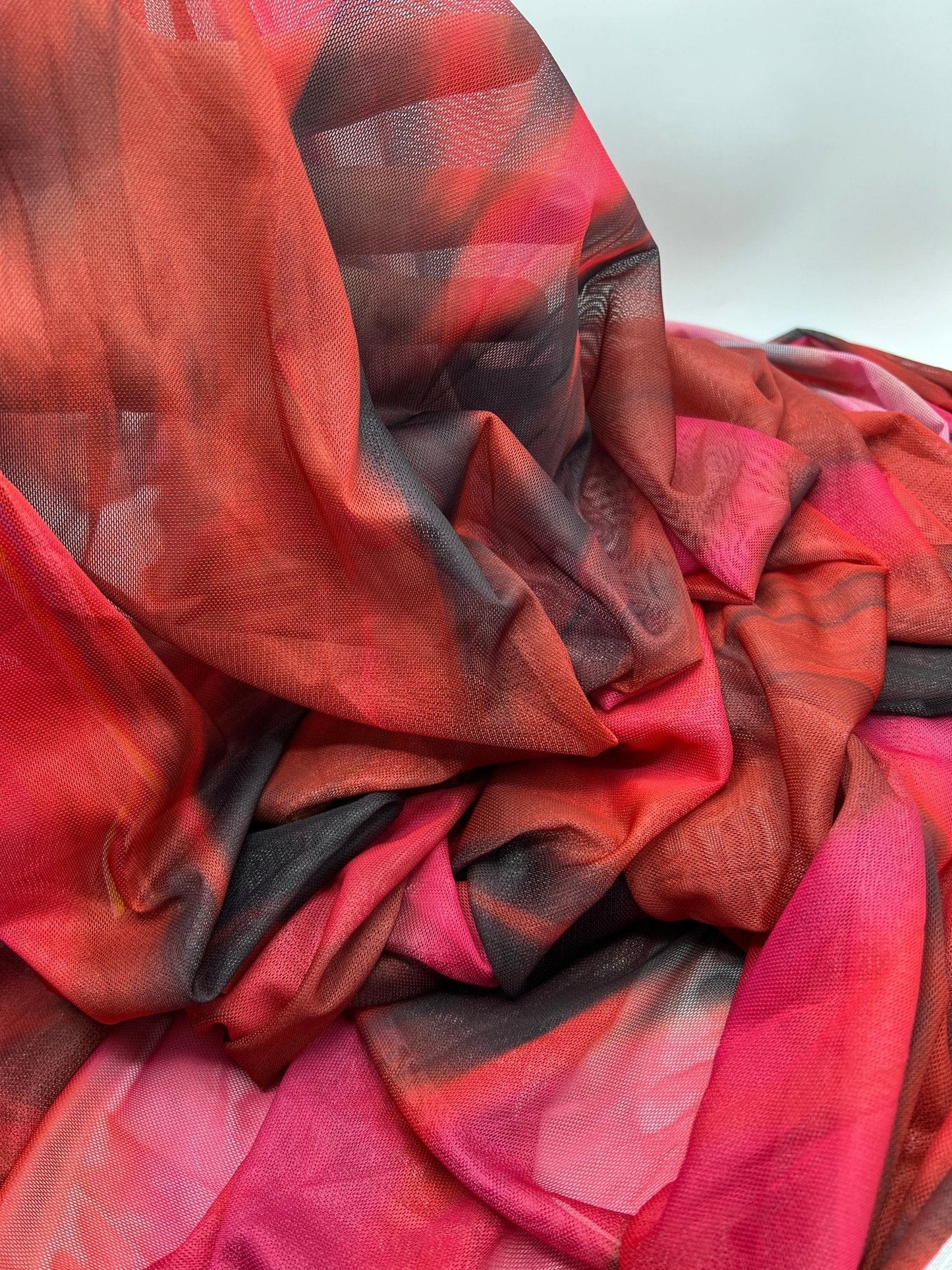 Red Black Mix Mesh Fabric Stretch