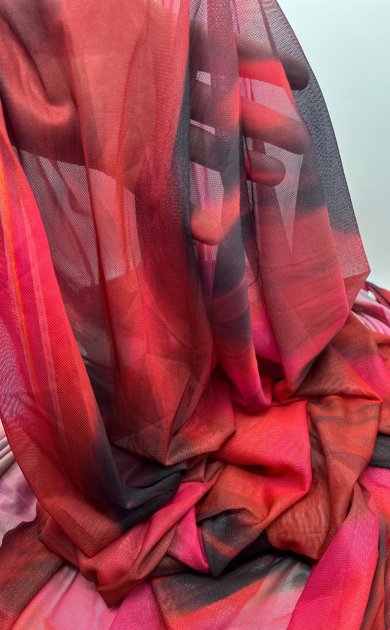 Red Black Mix Mesh Fabric Stretch