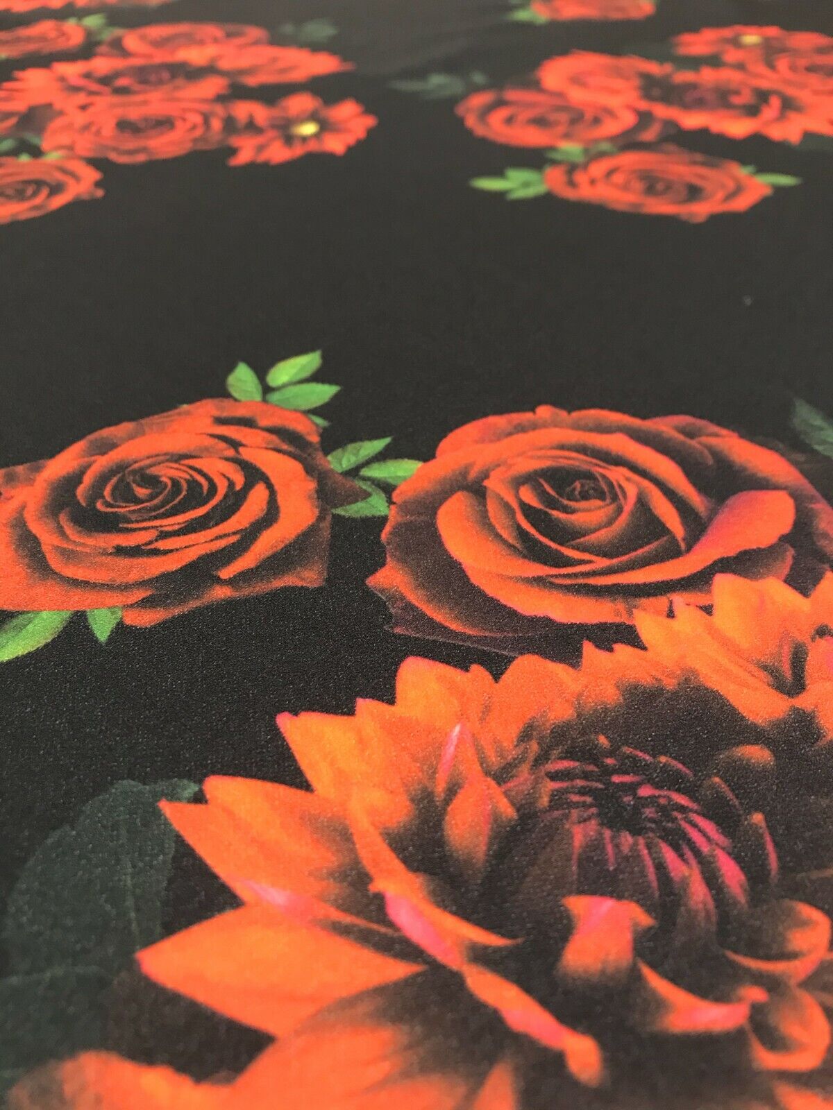 Red & Black Rose Printed Scuba Crepe Jersey Fabric 4 Way Stretch