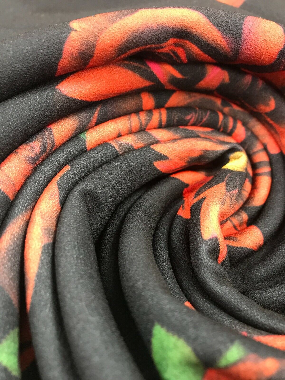 Red & Black Rose Printed Scuba Crepe Jersey Fabric 4 Way Stretch