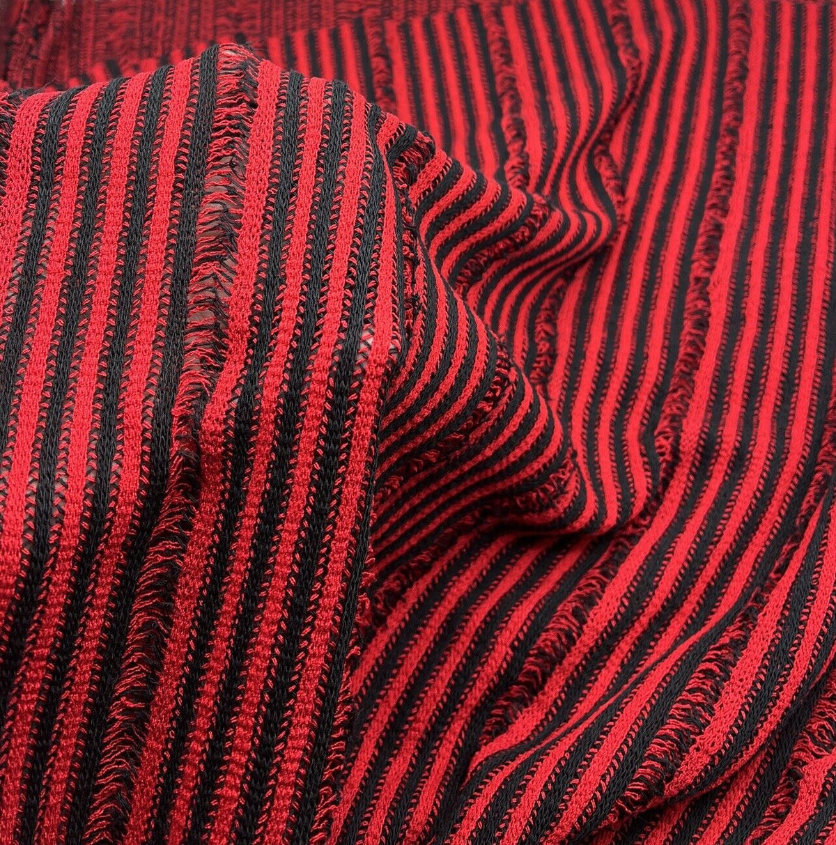 Red Black Stripe Knitted Stretch Fabric