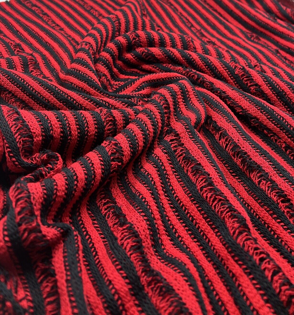 Red Black Stripe Knitted Stretch Fabric