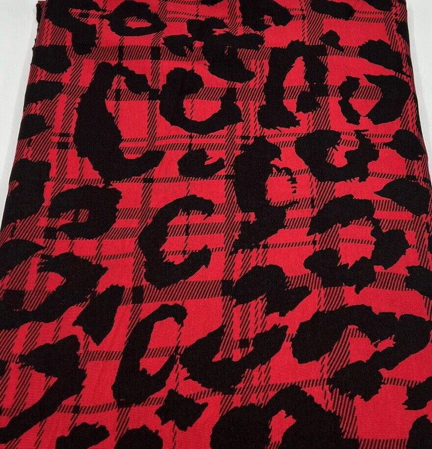 Red Black Tartan Print Black Viscose Elastane Fabric
