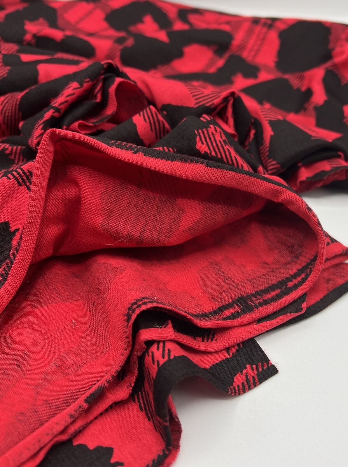 Red Black Tartan Print Black Viscose Elastane Fabric