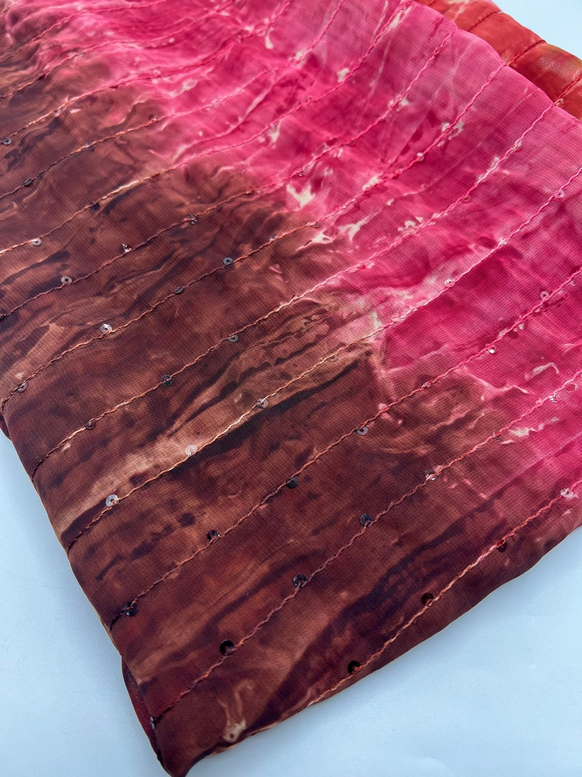 Red Brown Sequin Lightweight Non Stretch Woven Fabric