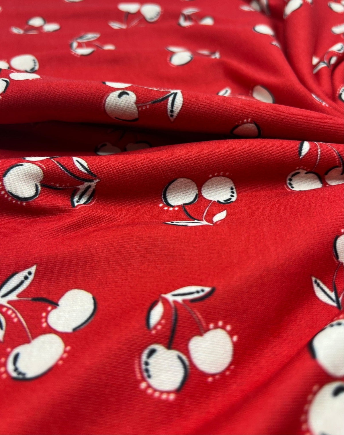 Red Cherry Print Super Soft Spun Poly Stretch Fabric
