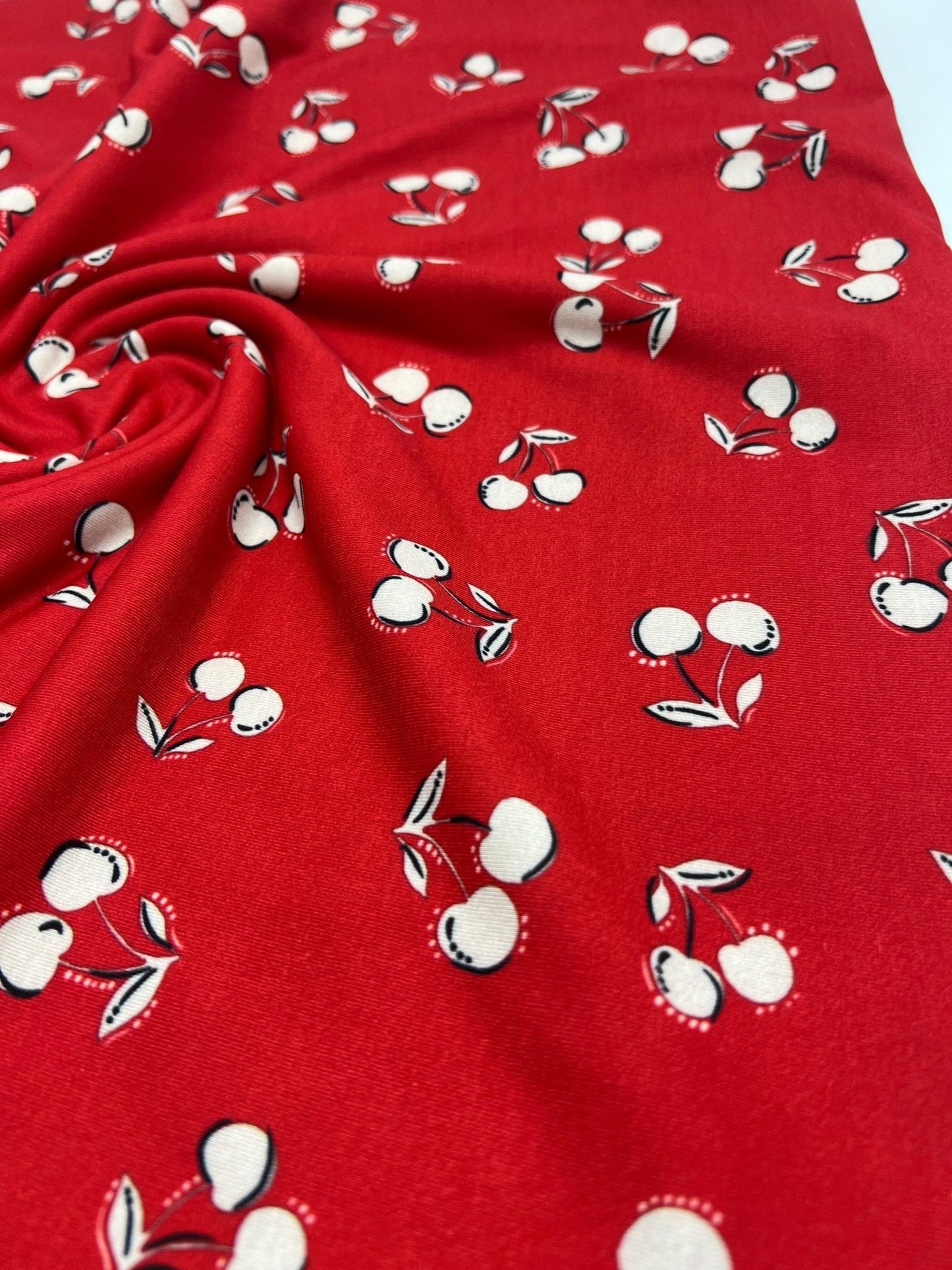 Red Cherry Print Super Soft Spun Poly Stretch Fabric