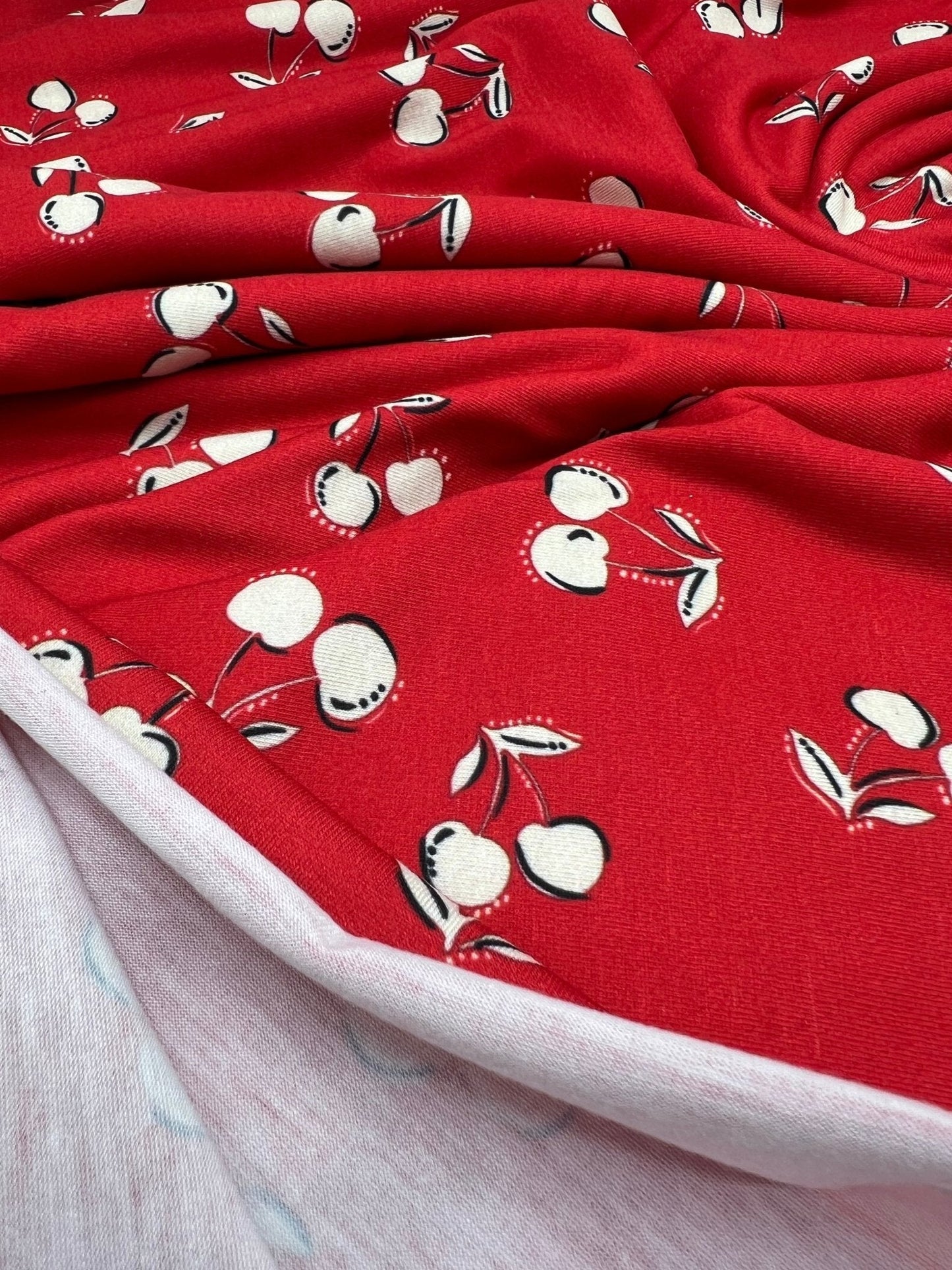 Red Cherry Print Super Soft Spun Poly Stretch Fabric