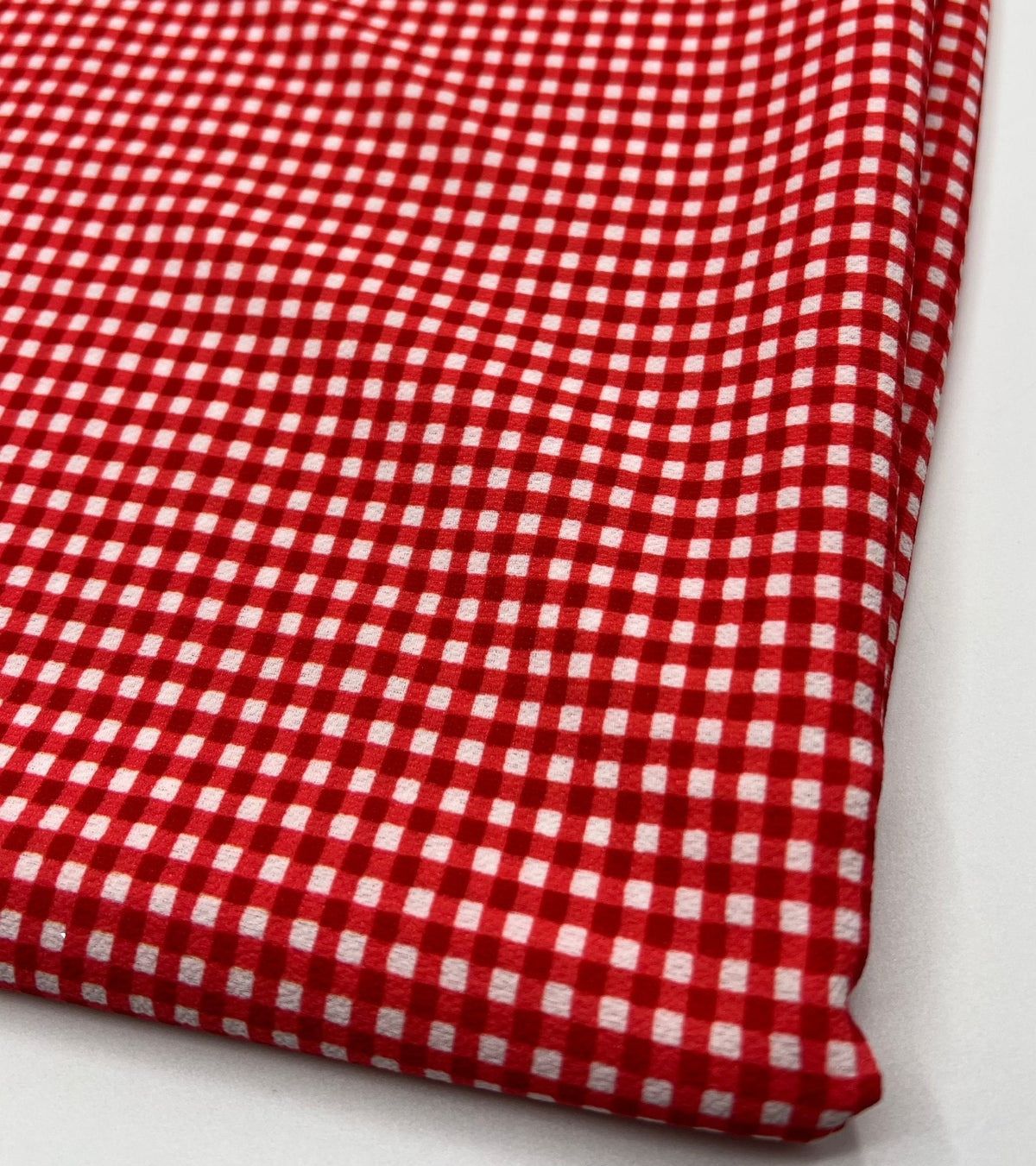 Red Gingham Check Print Lightweight Bubble Crepe Fabric