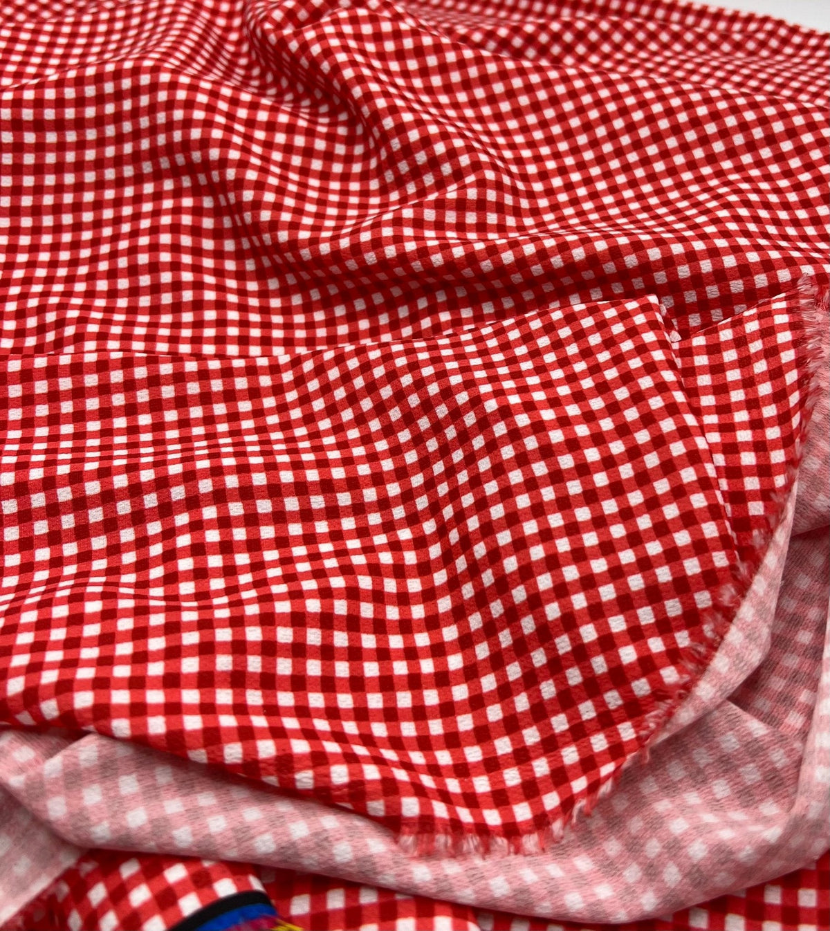 Red Gingham Check Print Lightweight Bubble Crepe Fabric