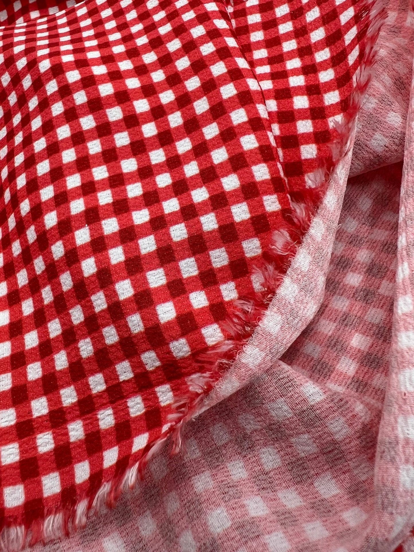 Red Gingham Check Print Lightweight Bubble Crepe Fabric