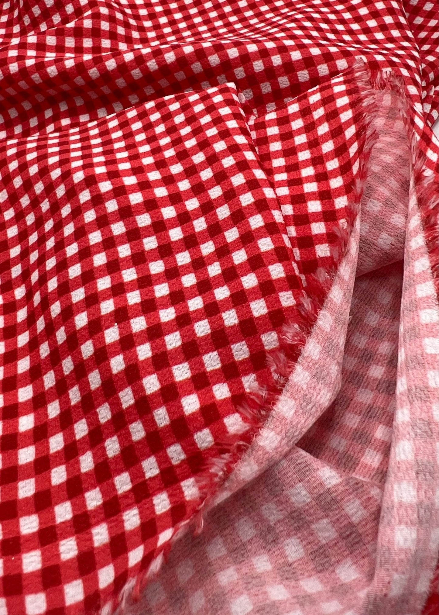 Red Gingham Check Print Lightweight Bubble Crepe Fabric
