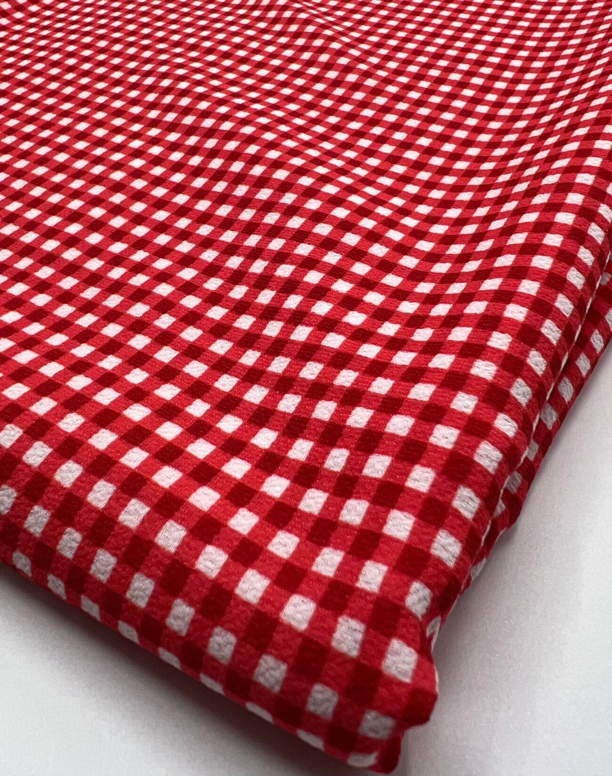 Red Gingham Check Print Lightweight Bubble Crepe Fabric