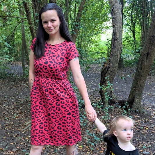 The Knee Length Breastfeeding Dress - Red Leopard Print