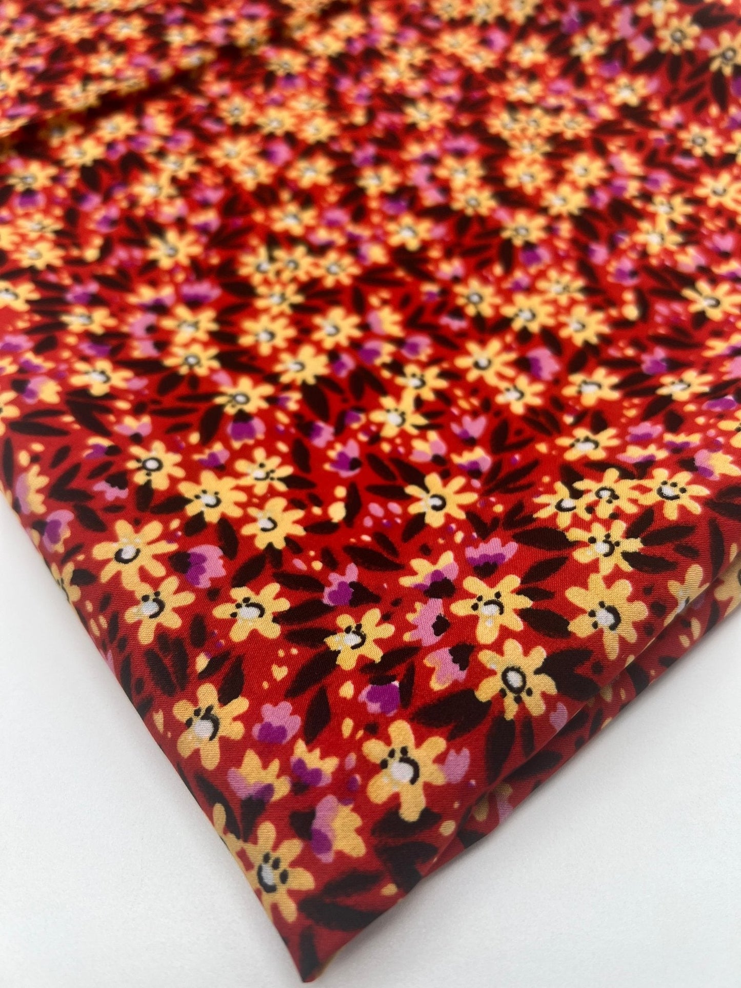 Red Lilac Ditsy Floral Lightweight Non Stretch Woven Fabric