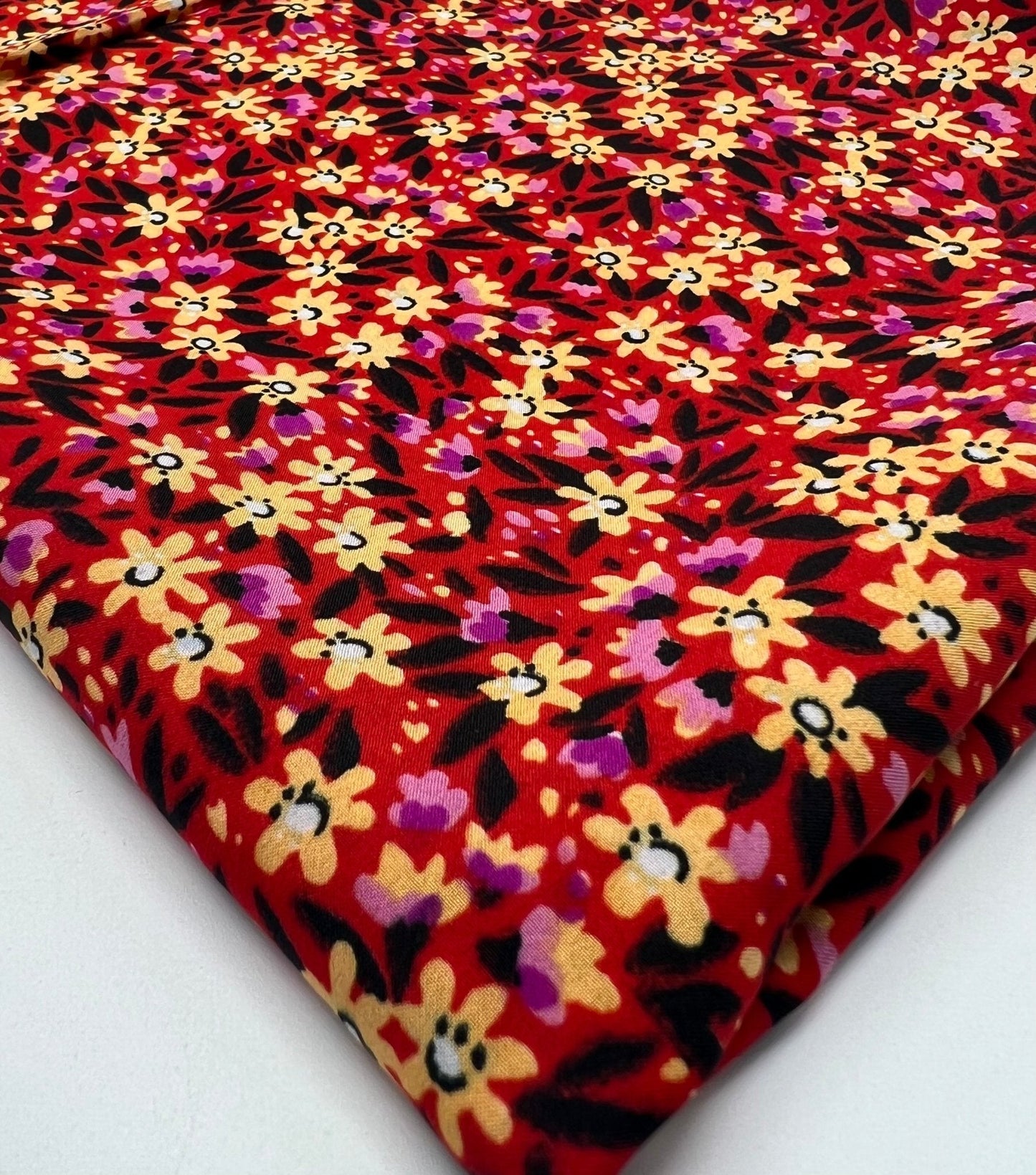 Red Lilac Ditsy Floral Lightweight Non Stretch Woven Fabric