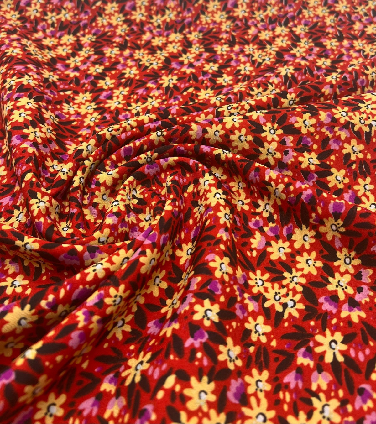 Red Lilac Ditsy Floral Lightweight Non Stretch Woven Fabric