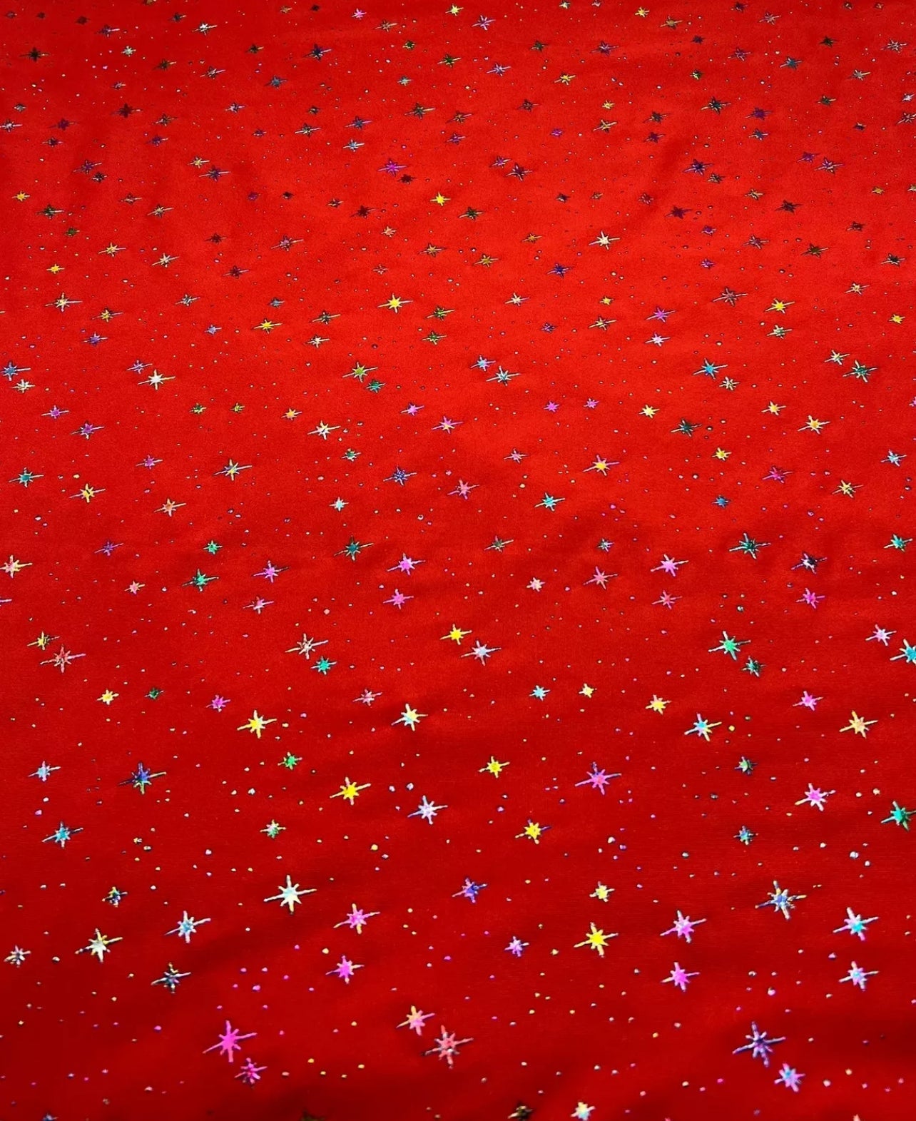 Red Multi Star Soft Spun Poly Stretch Fabric