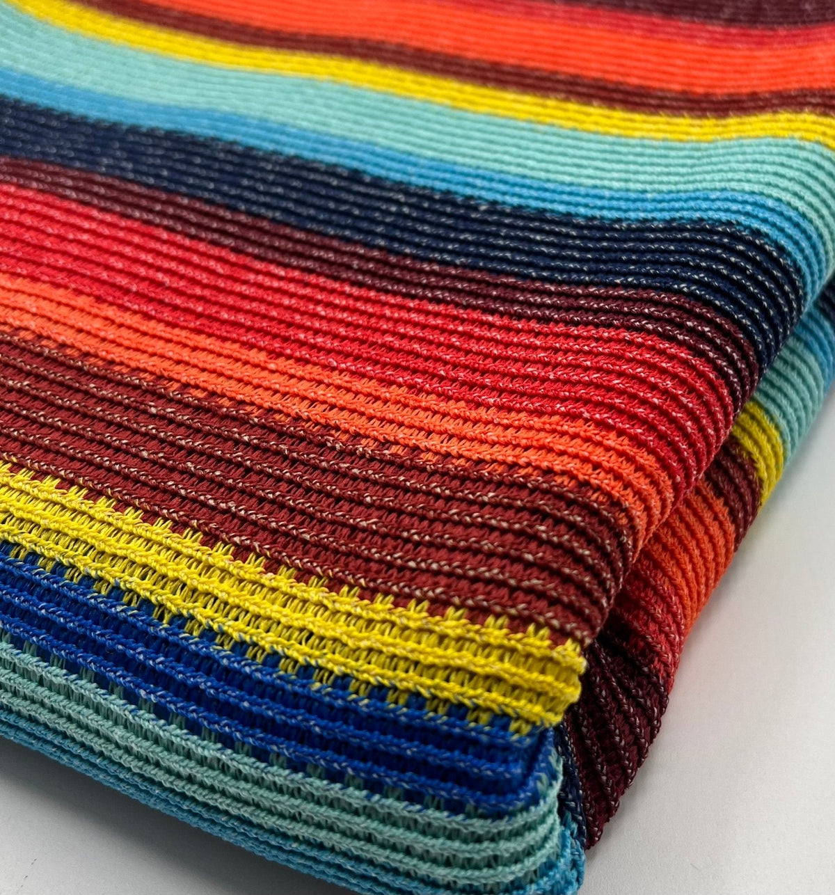 Red Multi Stripe Textured Knitted 2 Way Stretch Fabric