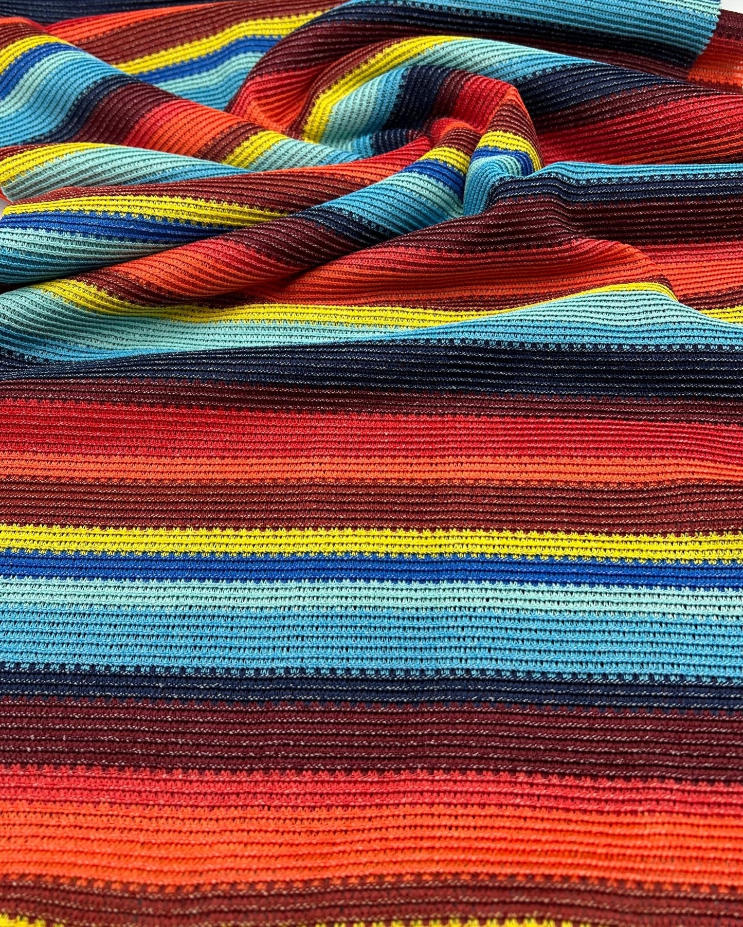 Red Multi Stripe Textured Knitted 2 Way Stretch Fabric