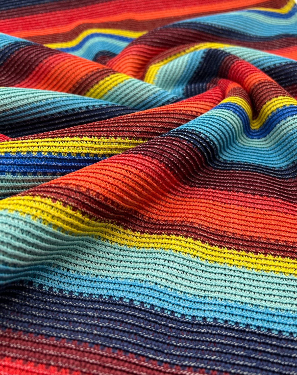 Red Multi Stripe Textured Knitted 2 Way Stretch Fabric