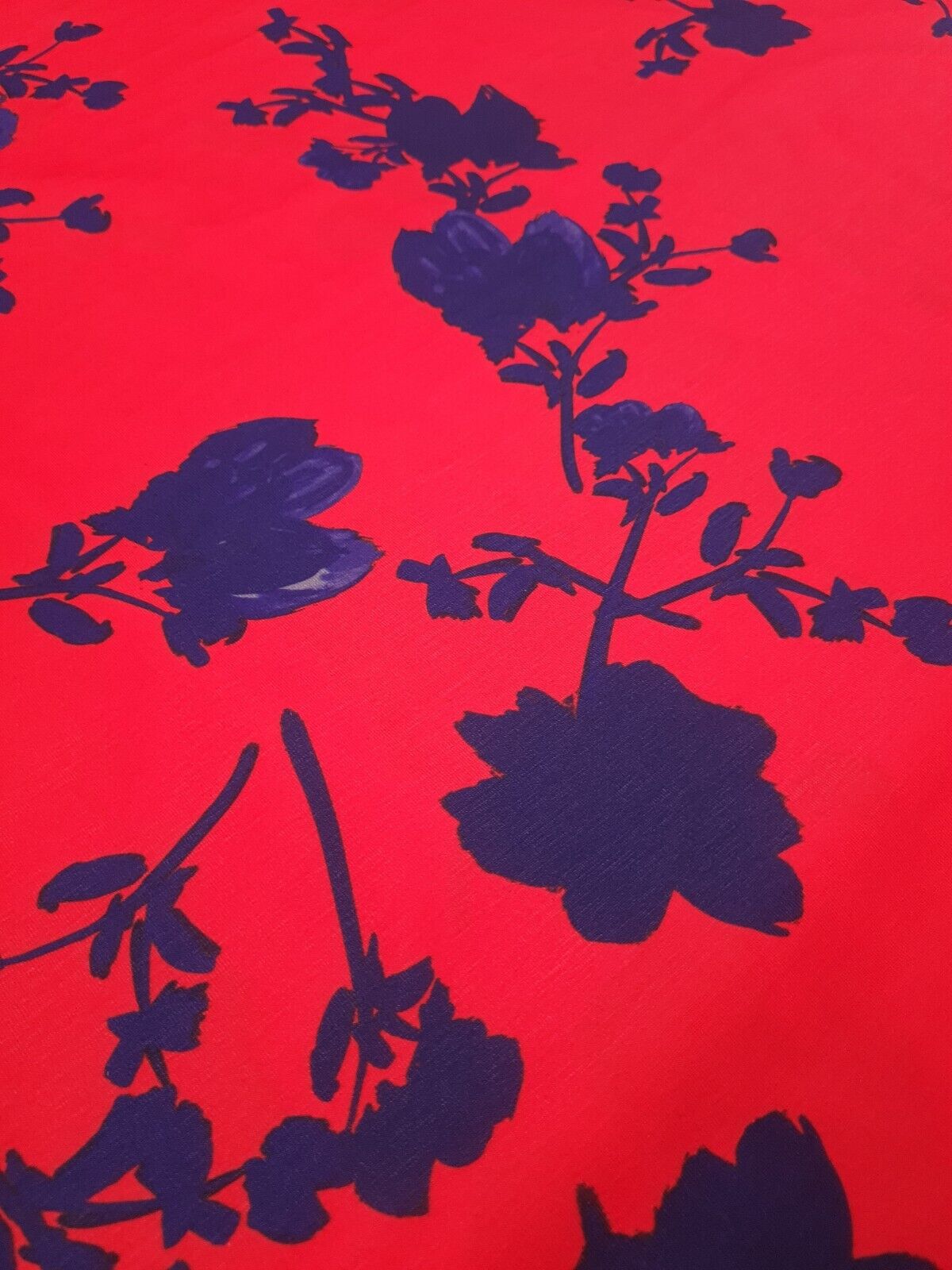 Red & Navy Large Brushstroke  floral Print Spun Poly Stretch Fabric