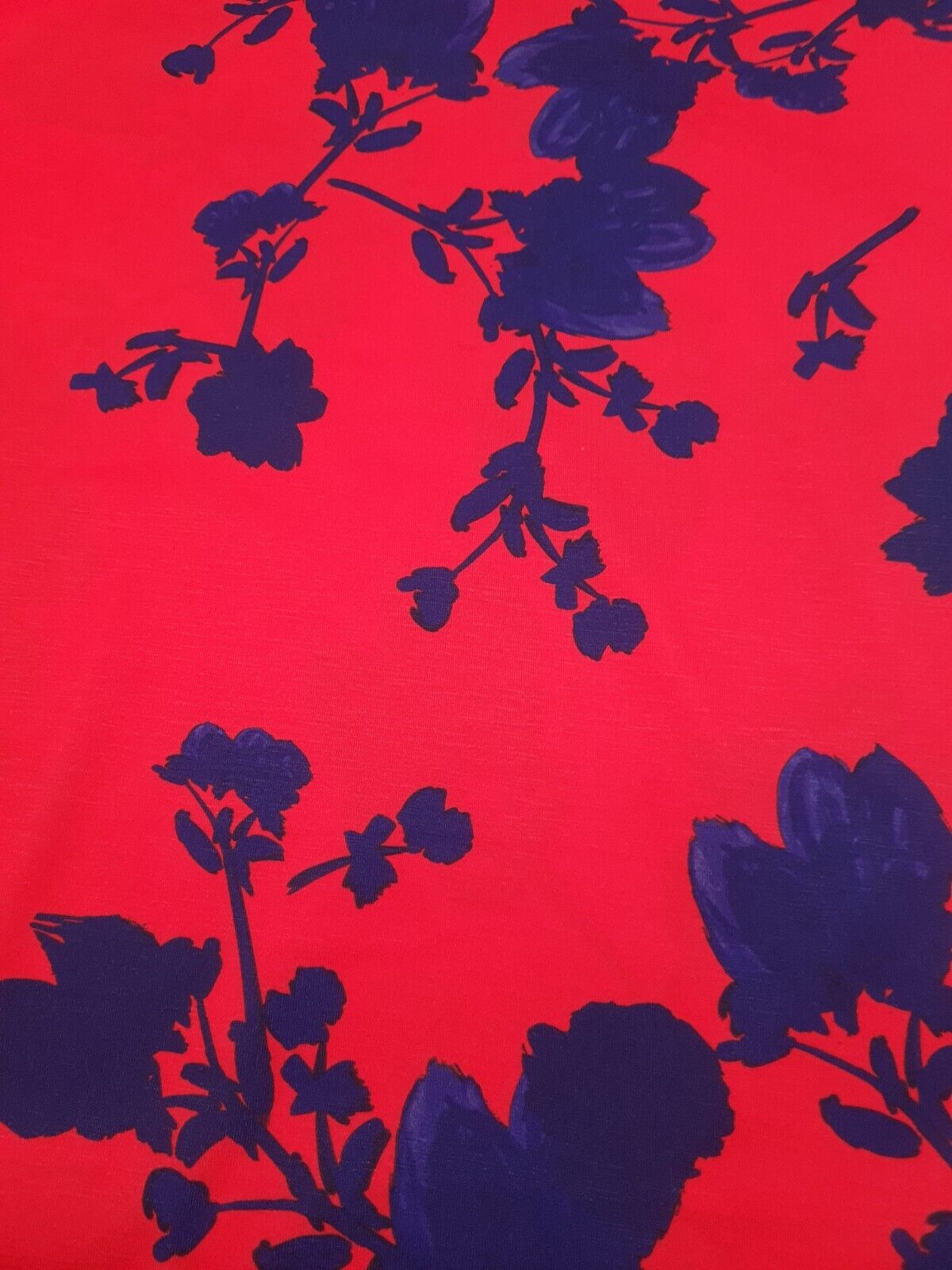 Red & Navy Large Brushstroke  floral Print Spun Poly Stretch Fabric
