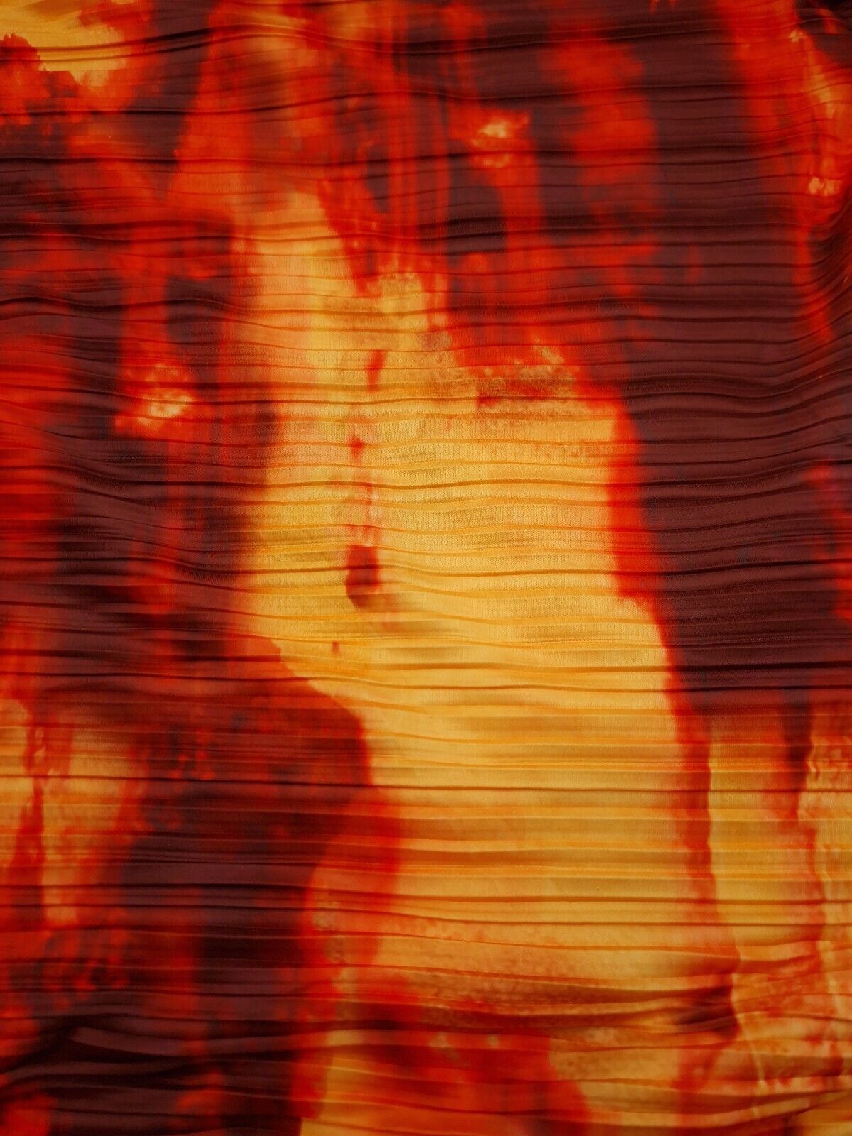 Red Orange Multi Print Plisse Pleated Stretch Fabric