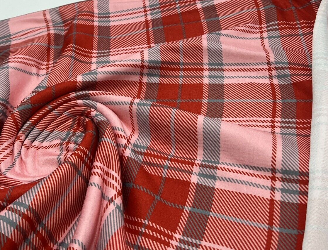 Red Pink Check Super Soft Spun Poly Stretch Fabric