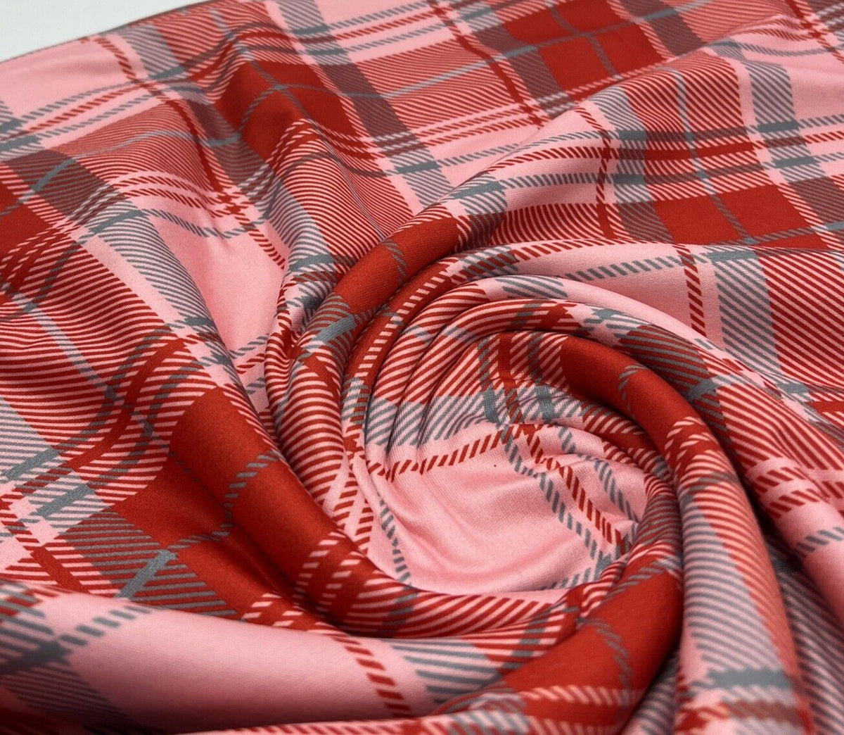 Red Pink Check Super Soft Spun Poly Stretch Fabric