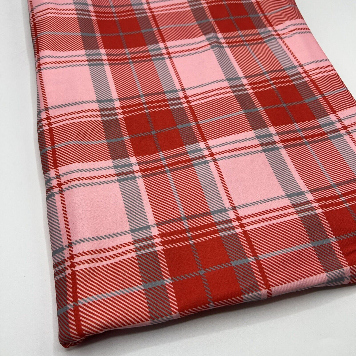 Red Pink Check Super Soft Spun Poly Stretch Fabric