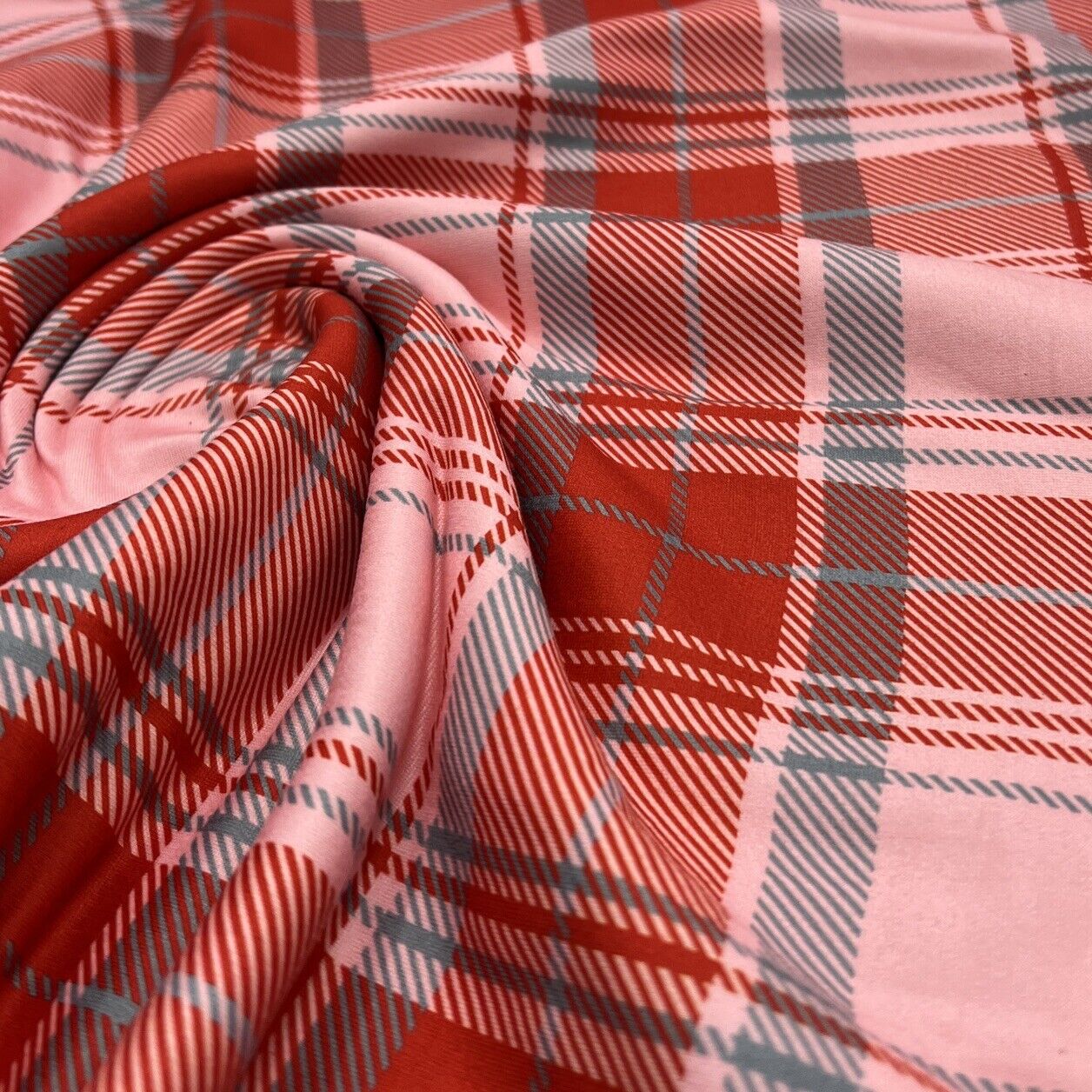 Red Pink Check Super Soft Spun Poly Stretch Fabric