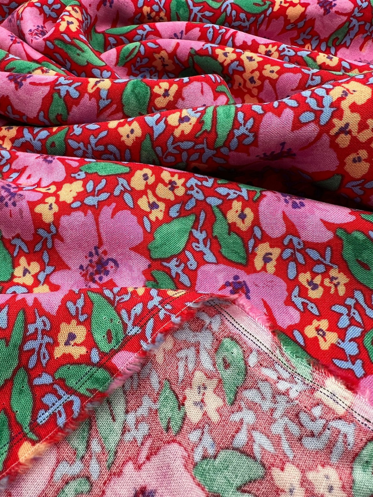Red Pink Floral Lightweight Non Stretch Woven Fabric