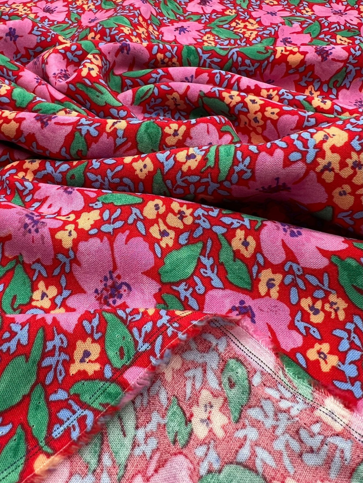 Red Pink Floral Lightweight Non Stretch Woven Fabric