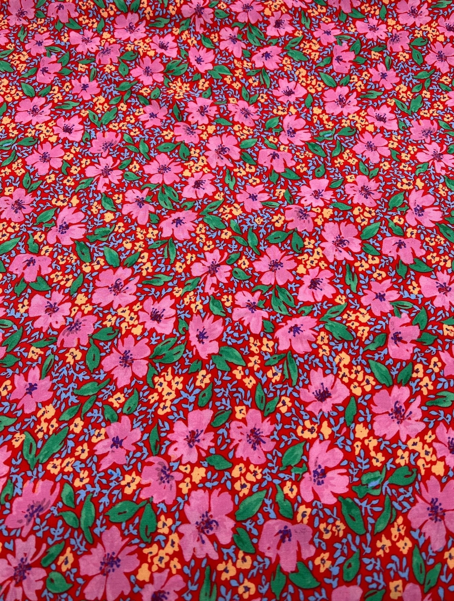 Red Pink Floral Lightweight Non Stretch Woven Fabric