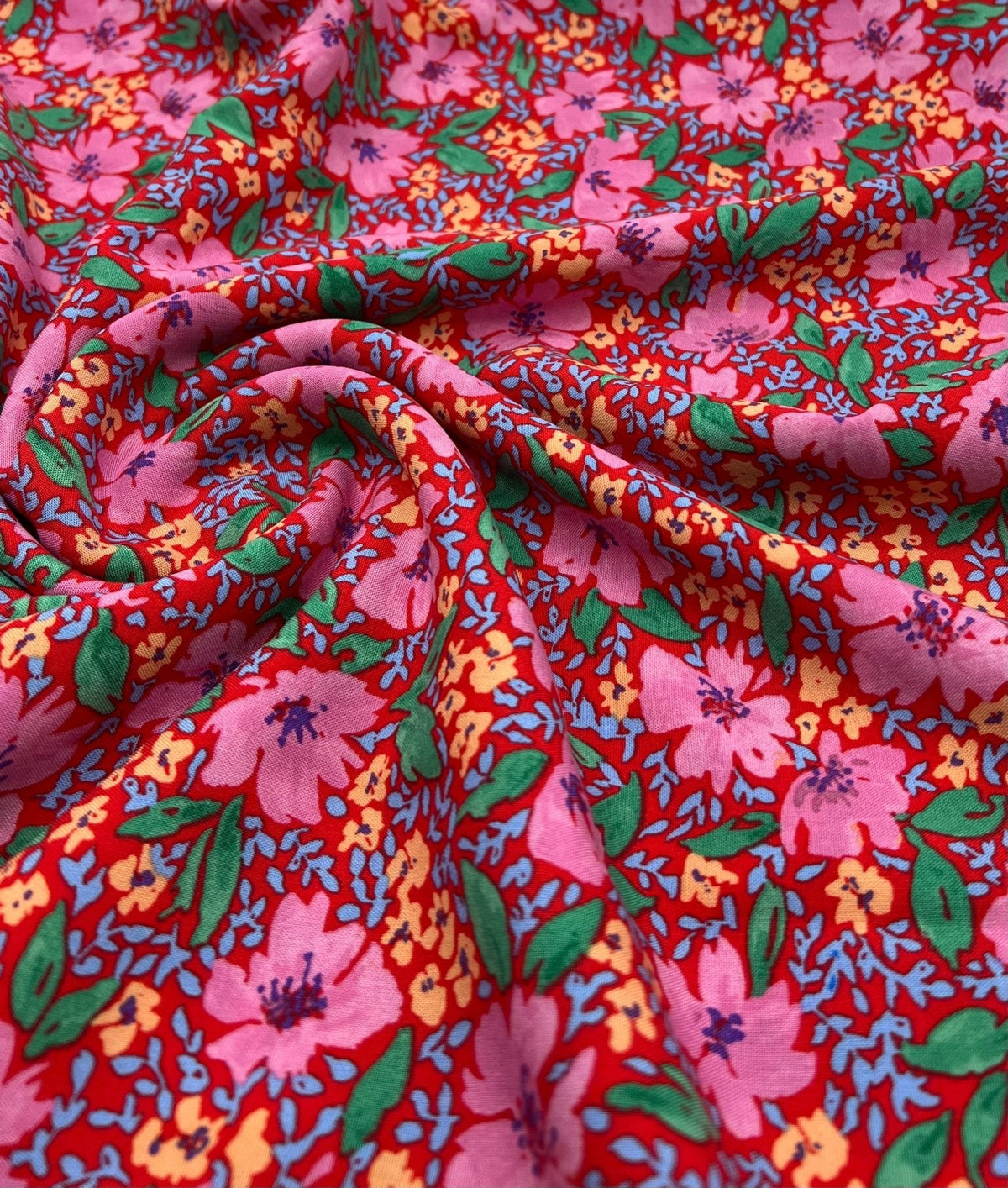Red Pink Floral Lightweight Non Stretch Woven Fabric