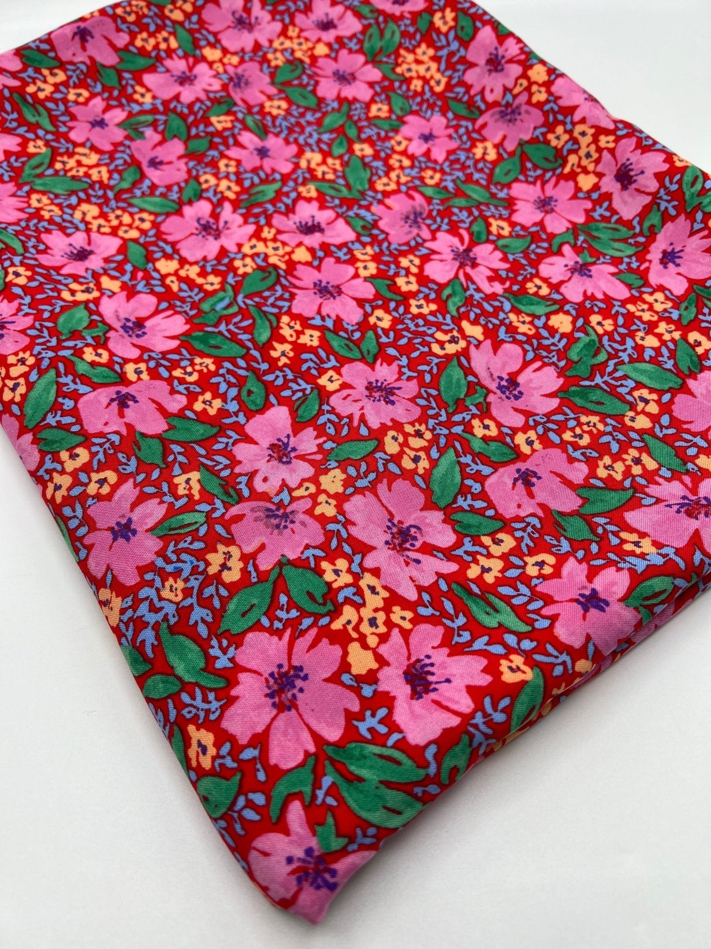 Red Pink Floral Lightweight Non Stretch Woven Fabric