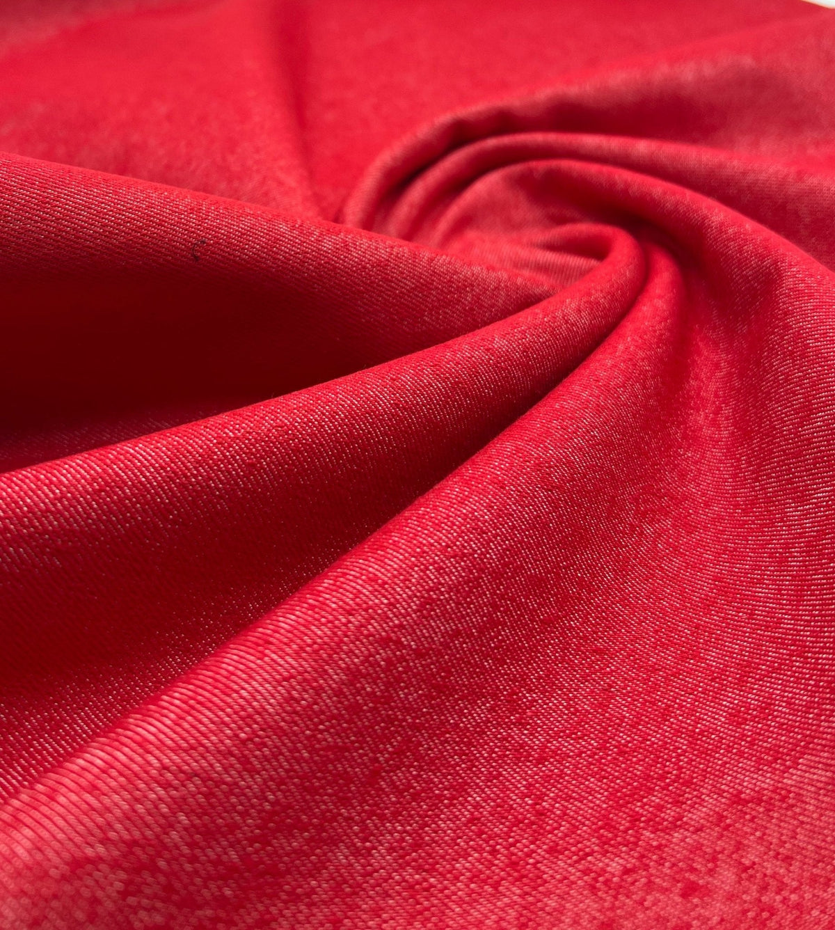Red Plain Washed Stretch Denim 280GSM